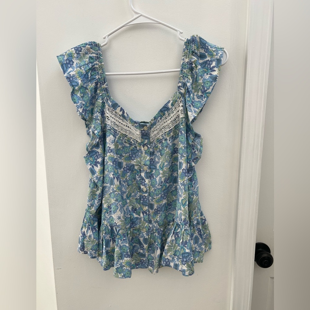 Lucky Brand Floral Blue Sleeveless Top Womens Small